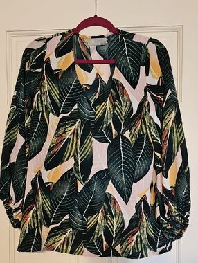 Botanical Print Long Sleeve Top - Green & Pink